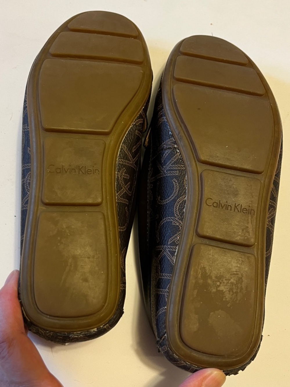 Calvin Klein Lisa Dark Brown Monogram Loafers with Gold Accent - Picture 6 of 9